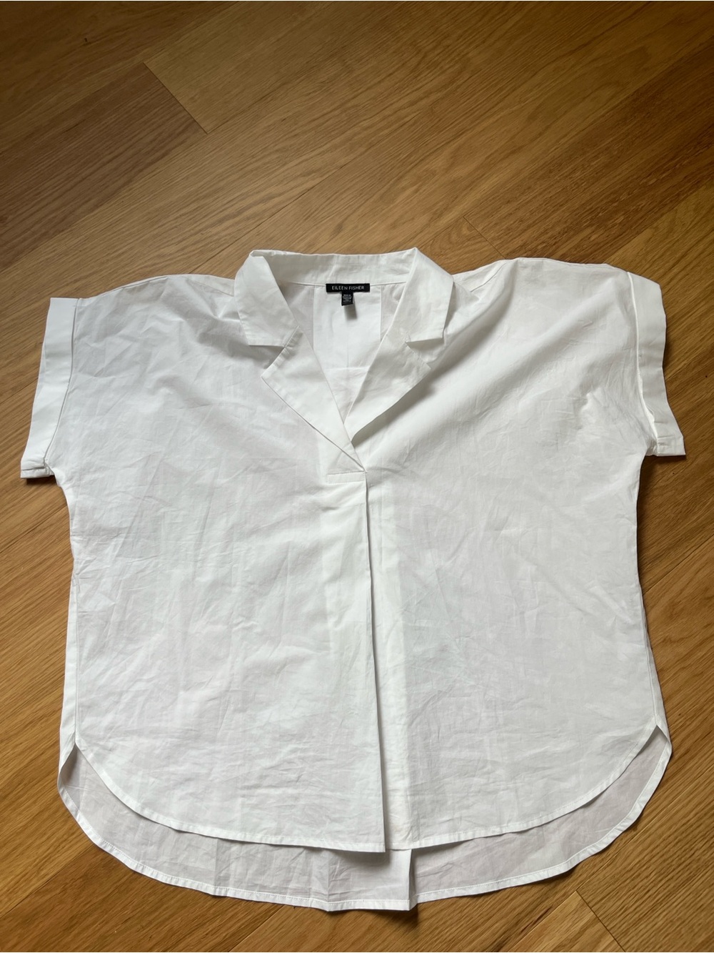 Eileen Fisher Organic Cotton Poplin White Notch Collar Shirt size L